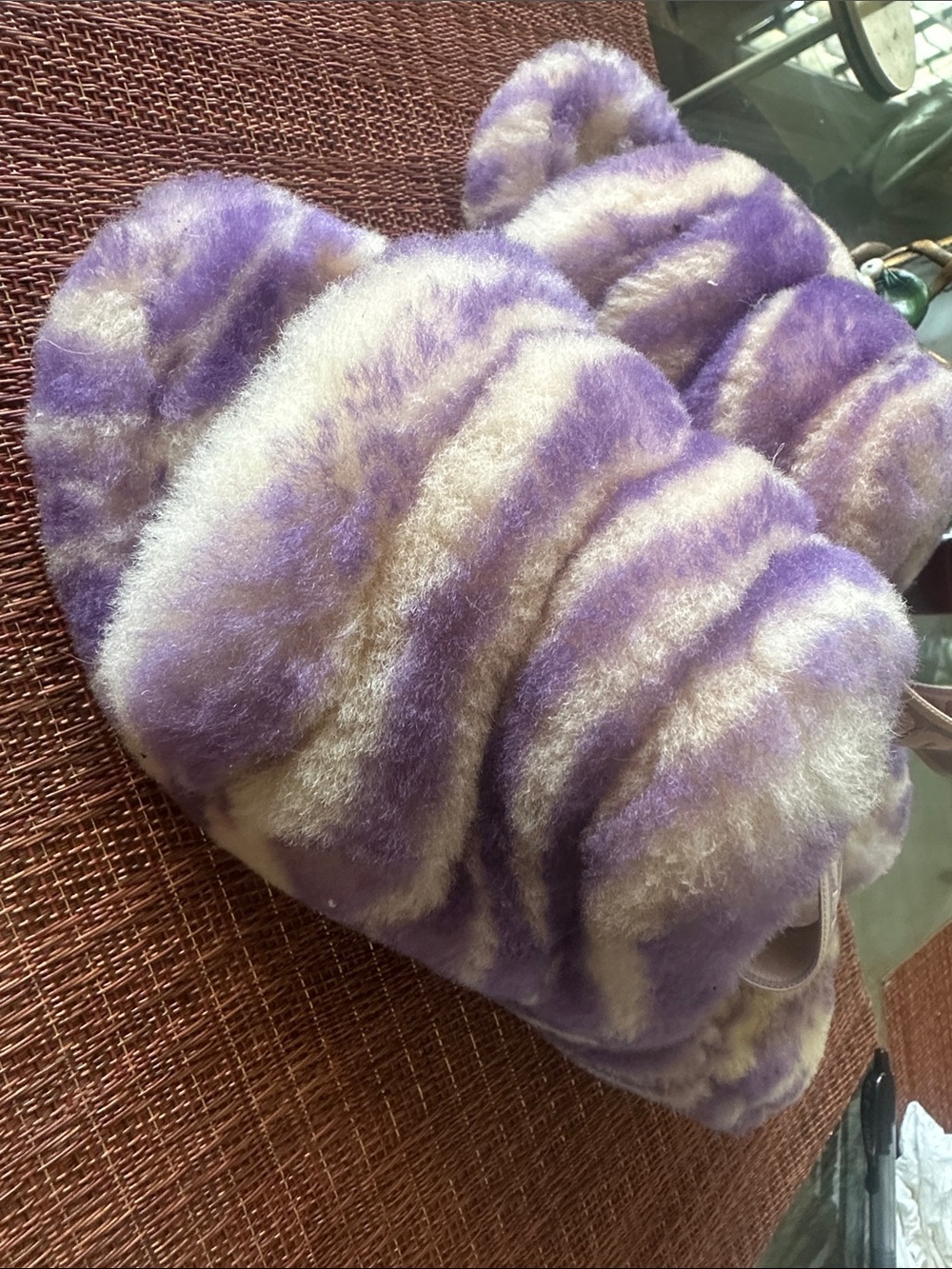 UGG Purple and Cream Plush Slide Slippers